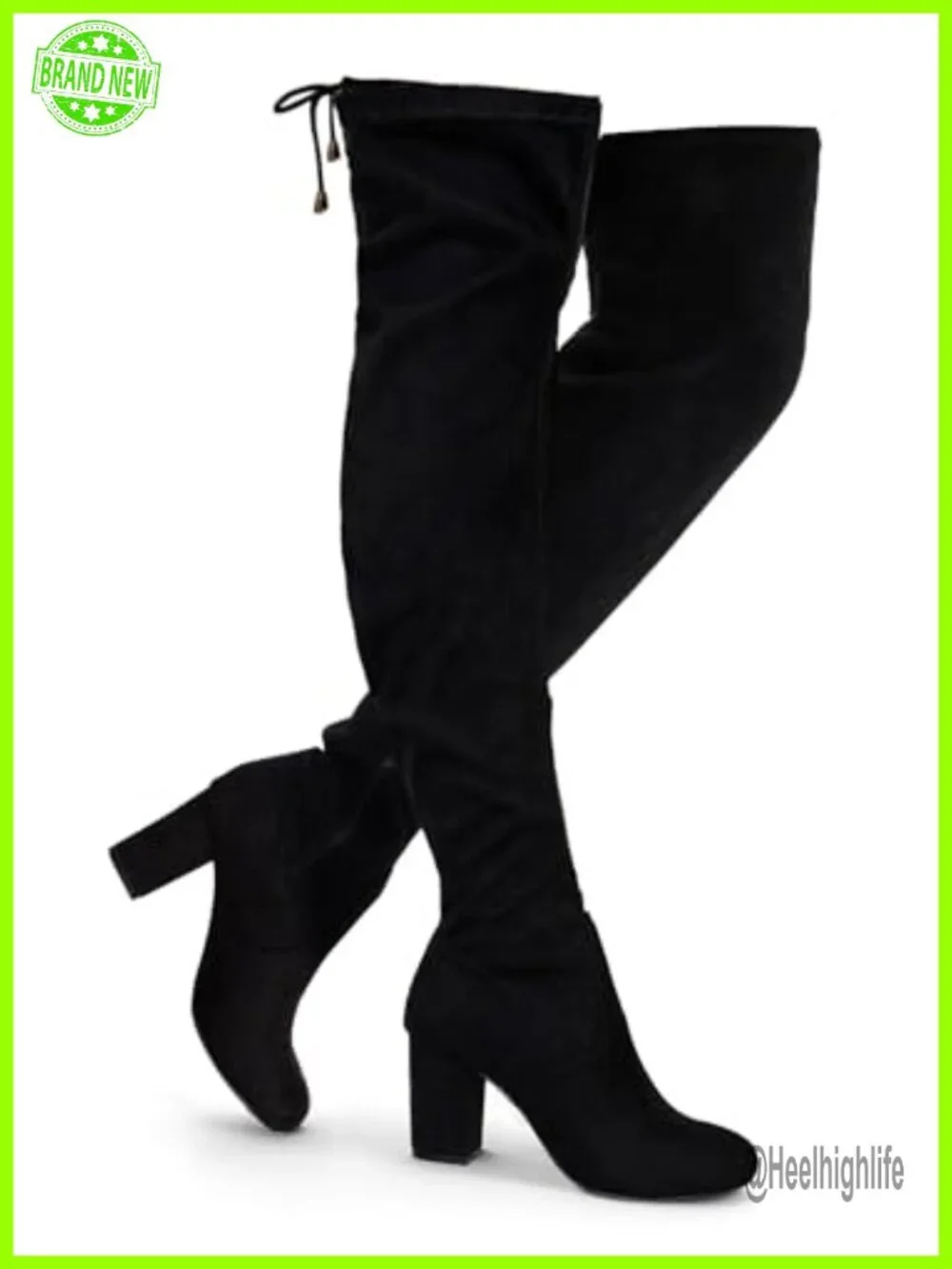 Thigh High Suede Over the Knee Boots with Zipper, Chunky Heel, Round Toe,